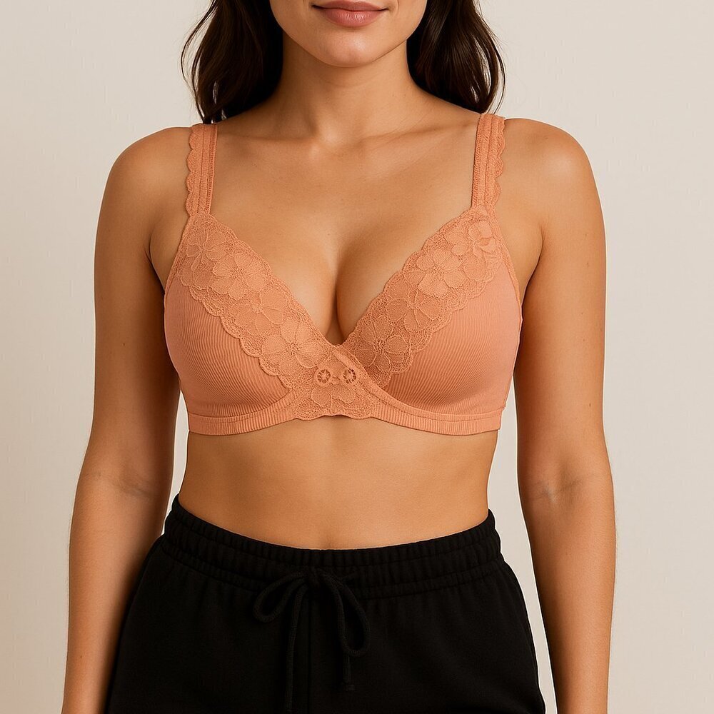 Aerie  Lace Trim Lightly Padded Bra 34DD Terra Cotta NWT
